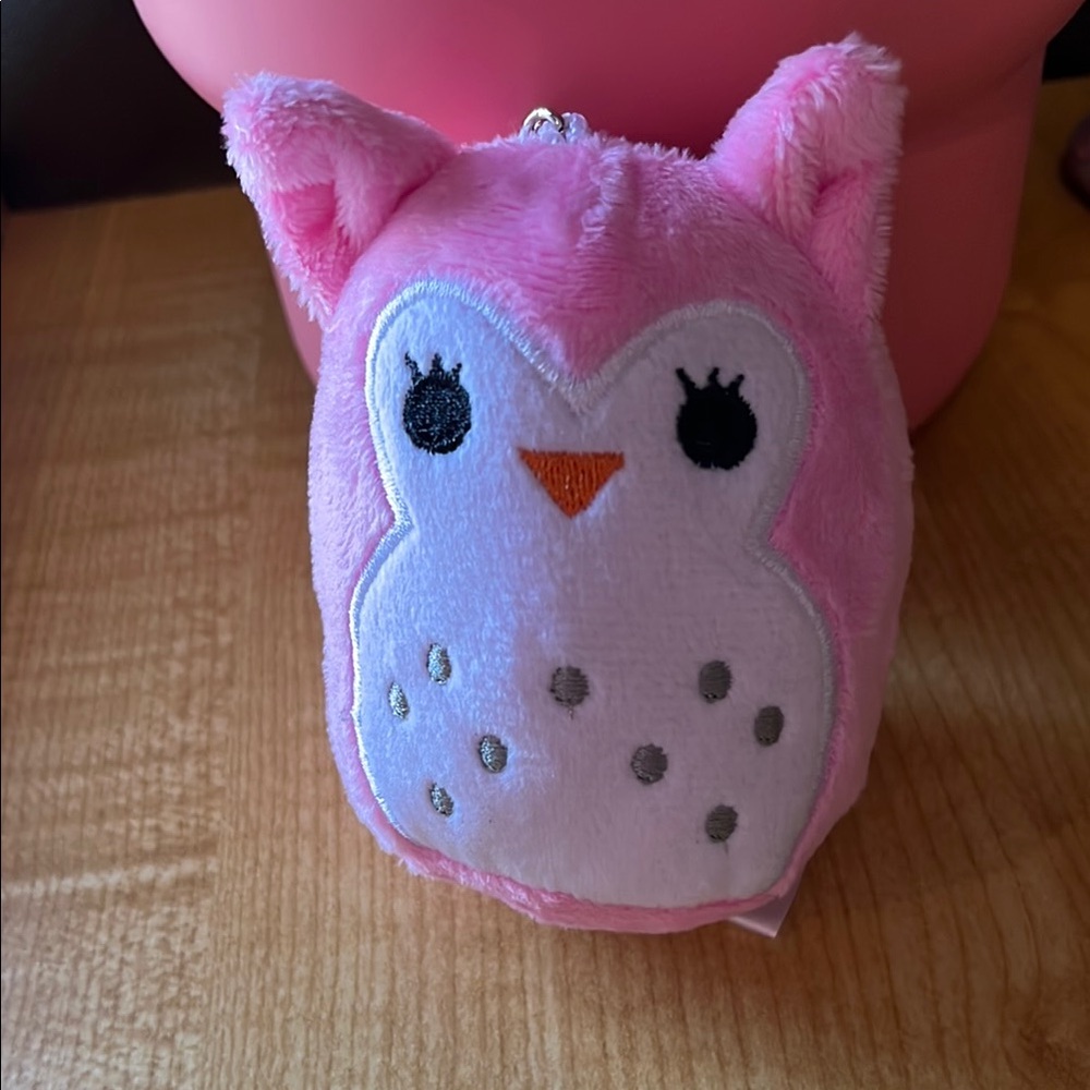 Pink Plush Owl Keychain NEW